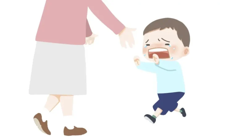 泣く子ども　登園